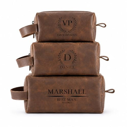 Motiwear Custom Leather Toiletry Bag for Men Personalized Dopp Kit Travel Grooming Organizer Gift for Him Stylish - Dark Brown - color: Dark Brown