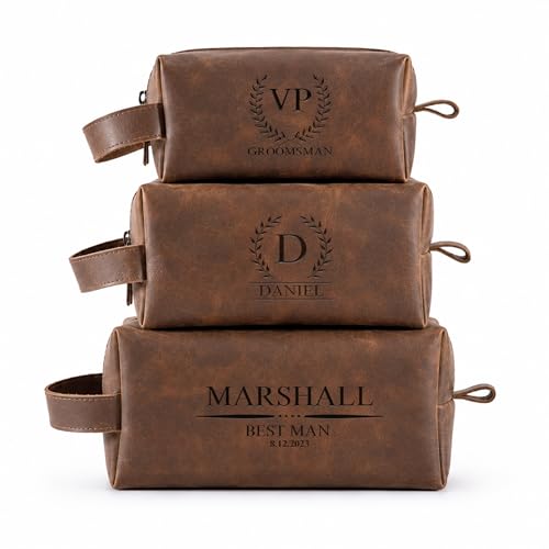 Motiwear Custom Leather Toiletry Bag for Men Personalized Dopp Kit Travel Grooming Organizer Gift for Him Stylish - Dark Brown - color: Dark Brown