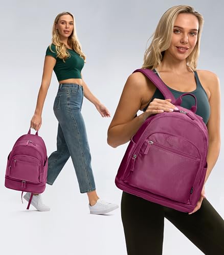 Uselike Gym Backpack for Women Men, Lightweight Gym Bag with Shoe Compartment, Waterproof Workout Backpack with Wet Pocket - color: Rose Red