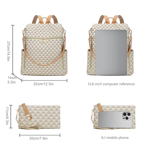 Makes Backpack Purse for Women PU Leather Travel Satchel Handbag Convertible Design Bag with Purse 2 Piece - color: Beige Yellow