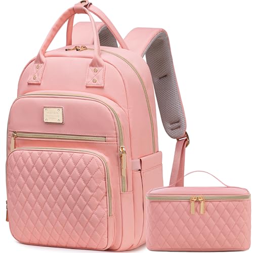 Weitars Lunch Backpack for Women,15.6 Inch Laptop Backpacks Travel Backpack for Women,Work Back pack,Teacher Nurse Back pack Insulated Lunchbox Backpacks - color: Pink