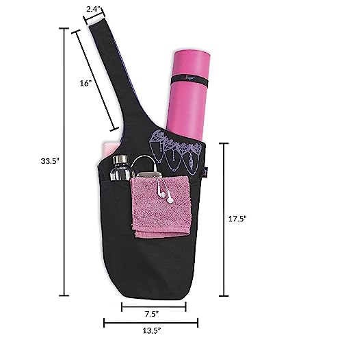 Yoga Mat Bag – Versatile Yoga Bag with Mat Straps & Storage Pockets, Holds Yoga & Pilates Mats, Lightweight & Durable - color: Black & Lavender Purple