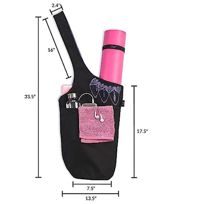 Yoga Mat Bag – Versatile Yoga Bag with Mat Straps & Storage Pockets, Holds Yoga & Pilates Mats, Lightweight & Durable - color: Black & Lavender Purple