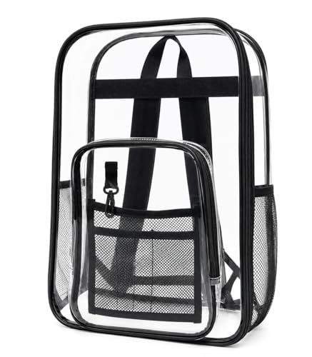Winterlace Clear Backpack Stadium Approved Heavy Duty PVC Waterproof Transparent Backpack Travel, Concerts, Festivals, Work (Black) - color: Black