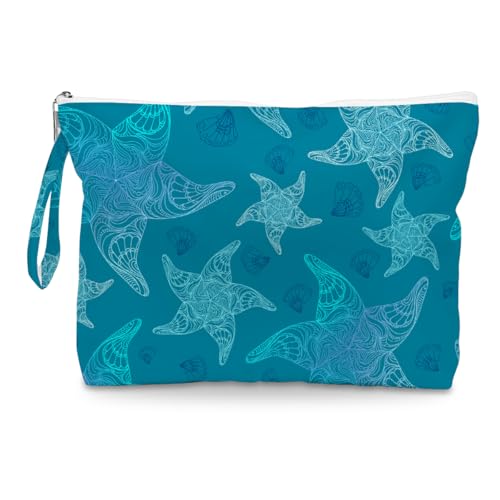 Fokongna Wet Bag, Small Portable Waterproof Multi-Functional Organizer for Women, Ideal for Daily, Beach & Travel，Turquoise Ombre Starfish Pattern - color: Turquoise Ombre Starfish Pattern