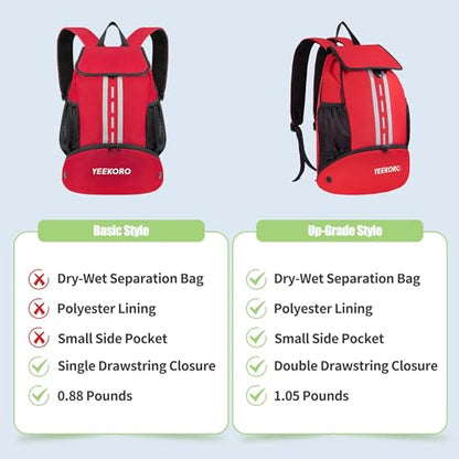 Soccer Backpack Multifunctional Sport Gym Bags with Dry-wet Separate & Shoe Compartment for Basketball Volleyball - color: Basic Model-red
