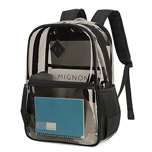 MUSEVOS Clear Backpack, Heavy Duty See Through Book Bag for Work, Security, Concerts, College Transparent PVC bookback Stadium Approved,Black(Semi-transparent) - color: Black