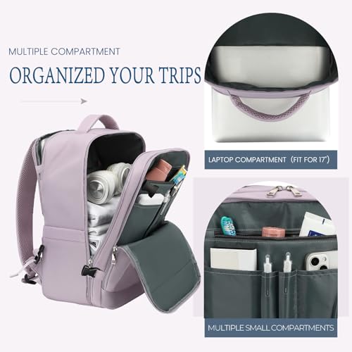 Lossga for Spirit Airlines Personal Item Bag 18x14x8 Inches Travel Bag Mens Travel Backpack for Women Fit Up to 17 inch Weekender Bags With Usb Charging Port Carry on Flight Approved - color: Purple