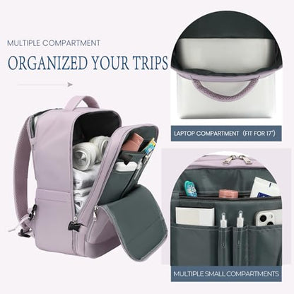 Lossga for Spirit Airlines Personal Item Bag 18x14x8 Inches Travel Bag Mens Travel Backpack for Women Fit Up to 17 inch Weekender Bags With Usb Charging Port Carry on Flight Approved - color: Purple