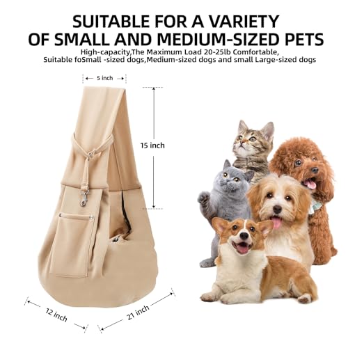 Dog Carrier Sling - Reversible Puppy Carrier Purse with Storage Pocket, Hand-Free Dog Sling Carrier for Carry Small Dogs and Cats, Travel Safety Harness, Dog and Cat Harness (Apricot) - color: Apricot
