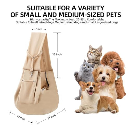 Dog Carrier Sling - Reversible Puppy Carrier Purse with Storage Pocket, Hand-Free Dog Sling Carrier for Carry Small Dogs and Cats, Travel Safety Harness, Dog and Cat Harness (Apricot) - color: Apricot
