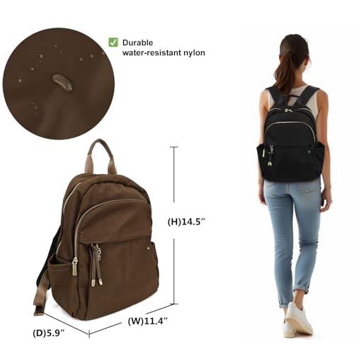M-ioi-M Medium Backpack Purse for Women, Fashion Nylon Daypack with Gold Hardware, Lightweight Water-Resistant Rucksack for College, Work, Travel, Everyday Use, Fits 13–14" Laptop(Walnut Brown,Medium) - color: Walnut Brown,medium