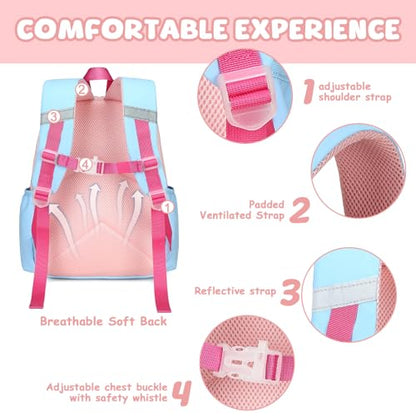 BTOOP Kids Backpack for Boys Girls 3-6, Preschool Kindergarten Backpack with Insulated Lunch Compartment & Chest Strap, Cute Lightweight School Travel Bag Fits A4 Folder - color: Pink-sky Blue, size: Age 3-6 (14.5" H Fit Folder)