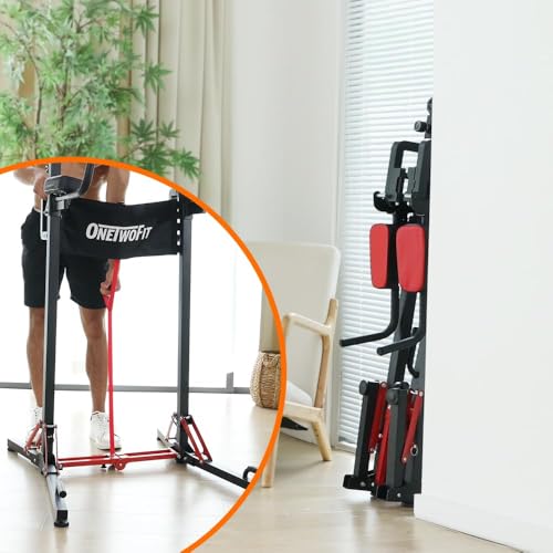 ONETWOFIT Foldable Power Tower Pull Up Bar Dip Station, Multi-Function Adjustable Height, Strength Training, 400LBS/600LBS Capacity
