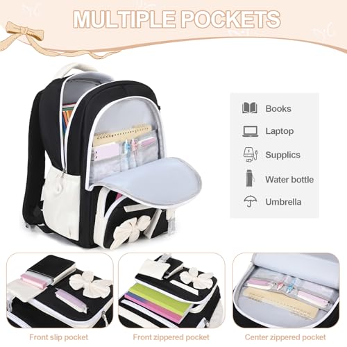 DIGOBAY Backpack for Girls, 3PCS Girls Backpack for School with Lunch Bag Pencil Case, Cute Kids Teens Bookbag for Kindergarten Elementary Preschool Middle School - color: Black-white