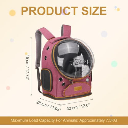 Pet Backpack Carrier, Portable and Ventilated, Oxford Cloth, Dog Cat Travel Bag with Transparent Cover 12.6", (Pink, 1 Pcs), Intended for Hiking/Camping/Traveling - color: Pink