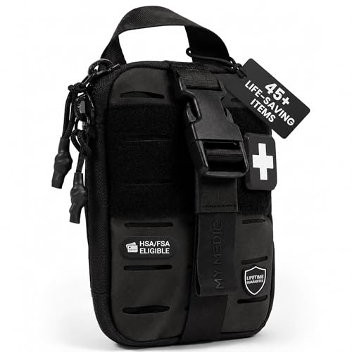 My Medic Sidekick Pro - Camping Hiking and Backpacking First Aid Kit - 70 Items with Tourniquet - HSA and FSA Eligible - Small Ifak Great for Travel or Motorcycle - Portable Emergency Kit – Black - color: Black, size: PRO