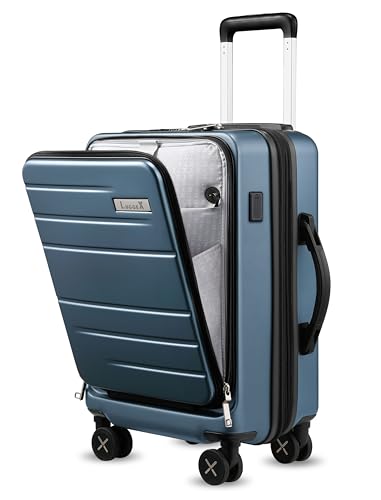 LUGGEX Carry On Luggage 22x14x9 Airline Approved, Polycarbonate Hard Suitcase with Front Pocket (Blue, 20 Inch, 35L) - color: Blue, size: 20 Inch-NonEXT