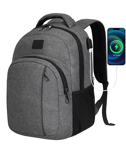 LARIPOP 15.6 Inch Laptop Backpack,30L Lightweight Oxford Travel Business Carry-On for Men Women, Water-Resistant Computer Bag with USB Charging, Anti-Theft Pocket, Luggage Strap, Ergonomic Padded Back - color: Light Grey, size: 15.6inch