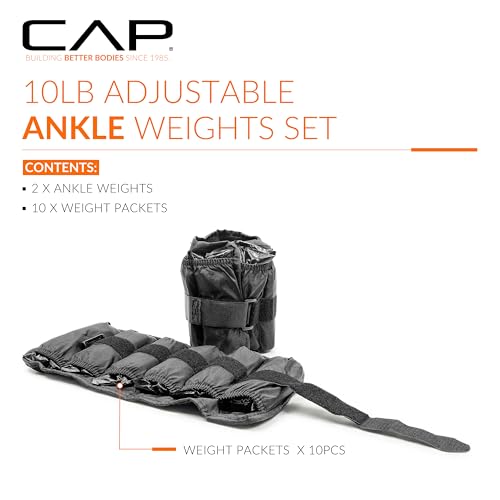CAP Barbell Adjustable Ankle Weights |10-20lb Pair | Black - size: 10-Pound
