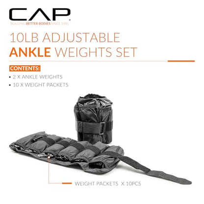 CAP Barbell Adjustable Ankle Weights |10-20lb Pair | Black - size: 10-Pound