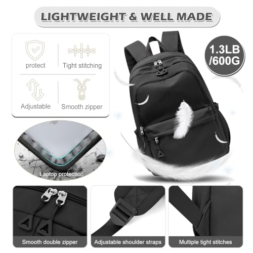 Casual Laptop Backpack for Women Men College Bookbag Waterproof Lightweight School Bag 15.6inch Laptop Daypack Large Capacity School Backpack for Teens Boys Girls, Black - color: Black a