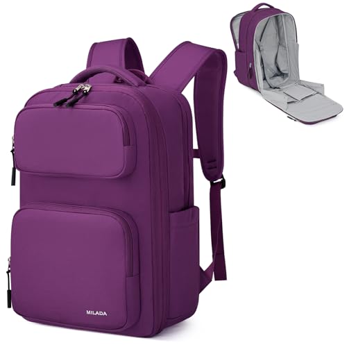 MILADA Expandable Travel Backpack 28L to 39L, TSA-Approved Carry On Backpack with 17 Inch Laptop Compartment, School Business Work Backpack for Men & Women, Purple - color: Purple