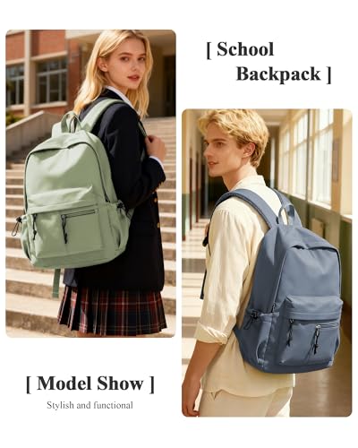 School Backpack for Girls Boys Bookbag Cute Aesthetic College Backpack Women Middle High School Teen Students Book Bag Lightweight Gym Work Laptop Casual Daypack Backpacks Men Green - color: Green
