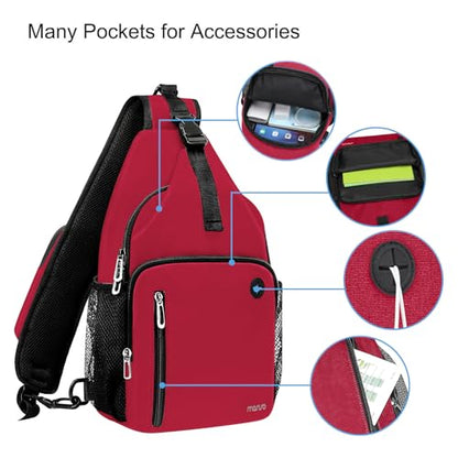 MOSISO Sling Backpack Bag, Crossbody Shoulder Bag Travel Hiking Daypack Chest Bag with Front Square Pocket&USB Charging Port - color: Red