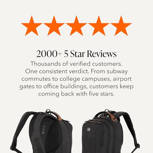 SWISSGEAR Cecil Laptop Backpack, Fits Most 16-Inch Laptops, Three-Compartment Design, Airflow Back Panel, Black, 27.3L, 18-Inch - color: Black Canvas/Brown