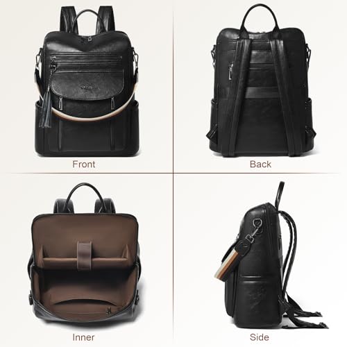 Shrrie Laptop Backpack for Women 15.6 inch,Travel Leather Backpack Purse Nurse Teacher Carry on Backpack Computer Bag,Professional Water-Resistant College Business Work Casual Daypack,Black - color: Black01