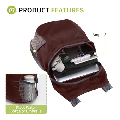 20L Hiking-Daypack Lightweight Foldable Travel Packable Backpack for Camping Cycling Outdoor,Dark Red - color: Dark Red