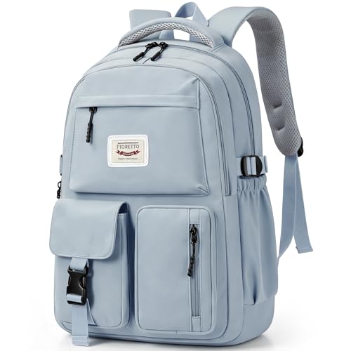 FIORETTO School Backpack for Teen Girls & Women with Laptop Compartment, Lightweight School Bag Bookbag with Multiple Pockets, Ideal for Middle High School, College, Travel, Blue 35L - color: Blue, size: Fits 17.3" Laptop