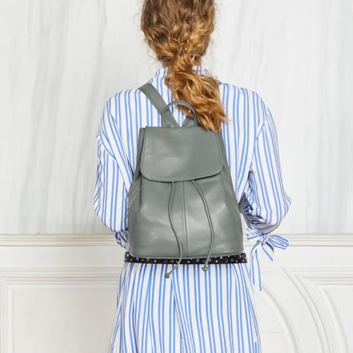 BOYATU Women’s Full-Grain Leather Backpack Purse, Minimal Structured Design, Work Commuter & City Travel, Compact Everyday Essentials - color: Grey 2