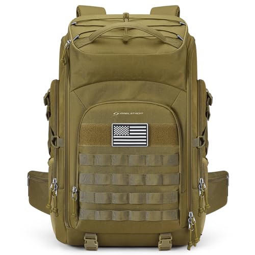 Maelstrom Tactical Backpack for Men, Water Resistant 40L Military Backpack, for Hiking, Camping, Gym with Molle System (Khaki) - color: B.khaki