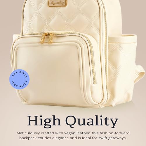 Itzy Ritzy Mini Diaper Bag Backpack – Chic, Compact Mini Plus Backpack with Changing Pad, 10 Pockets (6 Internal, 4 External), Grab-Top Handle & Rubber Feet (Milk & Honey) - color: Milk & Honey