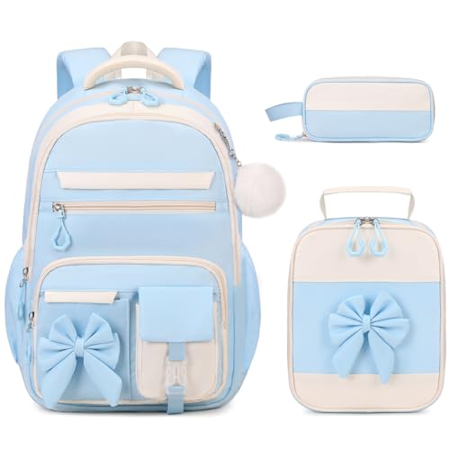 DIGOBAY Backpack for Girls, 3PCS Girls Backpack for School with Lunch Bag Pencil Case, Cute Kids Teens Bookbag for Kindergarten Elementary Preschool Middle School (Blue) - color: Blue