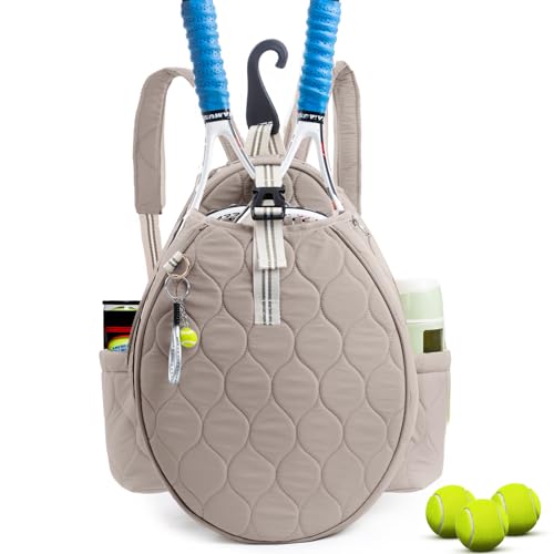 Quilted Tennis Bag for Women – Tennis Backpack & Crossbody Sling | Holds 2 Rackets or 3 Pickleball Paddles | Lightweight Badminton Racket Bag, Tennis Tote & Sports Backpack - color: Sand Beige