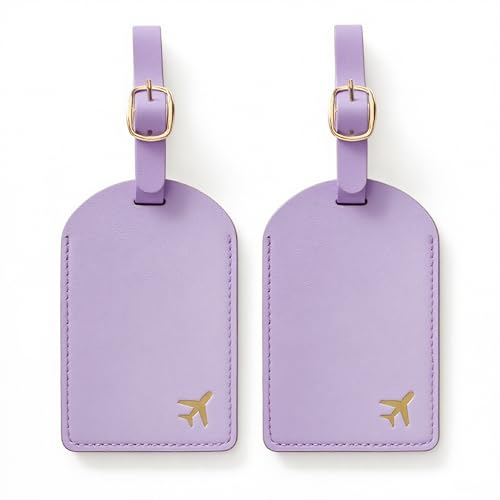 Luggage Tags for Suitcases, PU Leather Travel Tags for Luggage. (Lavender Mist) - color: Lavender Purple
