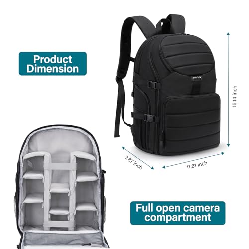MOSISO Camera Backpack, DSLR/SLR/Mirrorless Camera Bag, Top Quick Access Photography Travel Backpack with 15-16 inch Laptop Compartment&Rain Cover, Camera Case Compatible with Canon/Nikon/Sony, Black