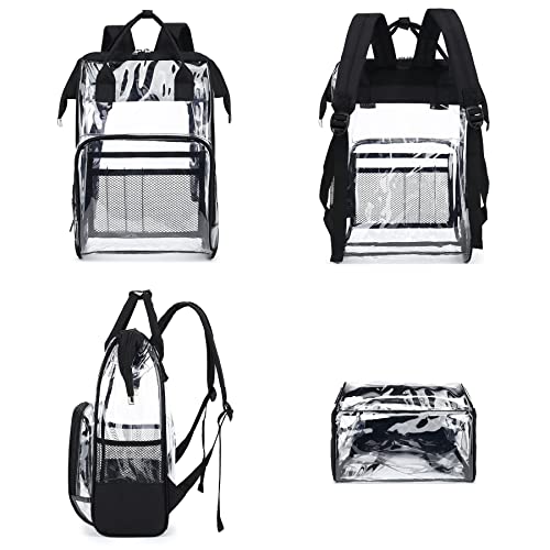 Heavy Duty Clear Backpack for Men Women, School Bag Bookbag PVC Plastic Transparent Backpacks for Boys Girls (Black) - color: Black