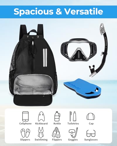 Swim Bag Mesh Drawstring Backpack with Shoe Compartment & Wet Pocket Waterproof Beach Backpack Pool Bag for Swimming, Gym, Travel and Workout Gear (Black) - color: Black