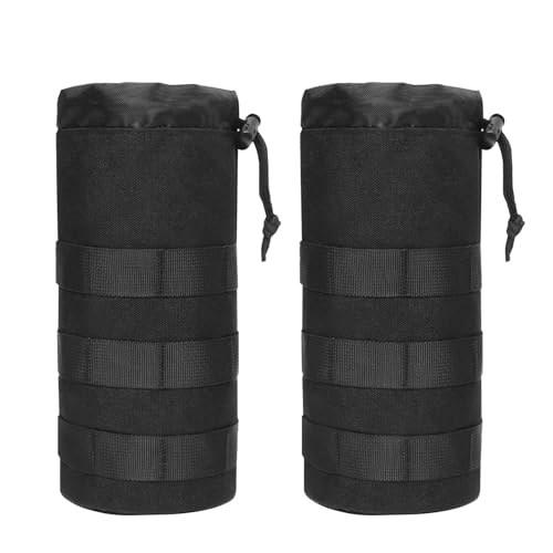 Azarxis Molle Pouches, Tactical Compact EDC Small Utility Pouch Waist Bags Sundries Storage Admin Organize Gear Gadget for Military Backpack - color: #08 Black - Water Bottle Pouch - 2 Pack
