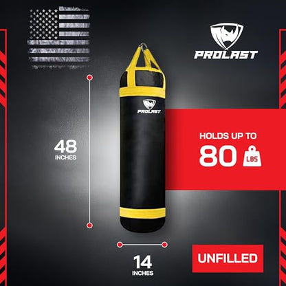 4 ft 80lb Heavy Boxing Punching Bag, Muay Thai, MMA, Strength Training Equipment, Hanging, Rhino Logo, Two Tone - color: Black / Yellow, style: Unfilled
