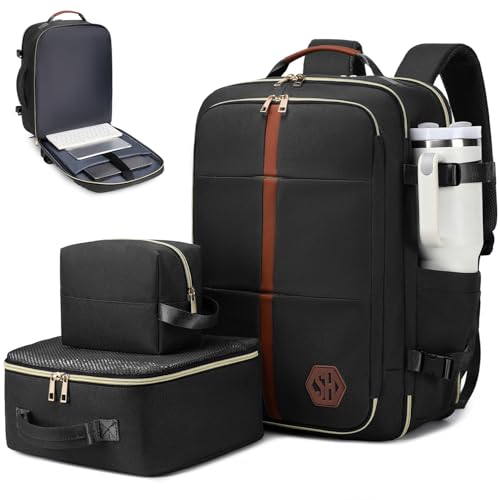 40L Travel Laptop Backpack for Women & Men, Airline Approved Carry On Luggage Overnight Bags, Waterproof Personal Item Bag, Weekender Essentials Backpacks Vacuum Backpack Black - color: Black