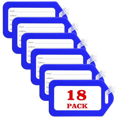 18 Pack Luggage Tag Bright Luggage Tags for Suitcases Bag Tags Name Tags for Kids Travel Accessories Must Haves by Sodsay (Blue) - color: Blue