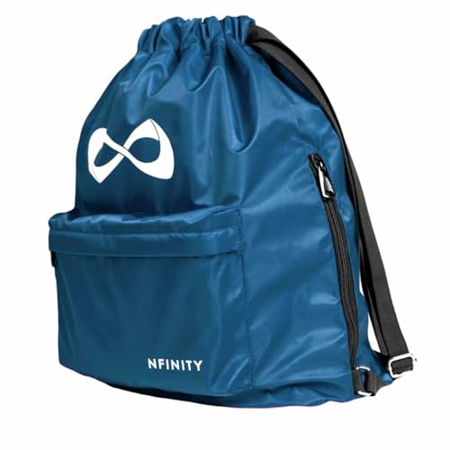 Nfinity Drawstring Backpack Large Capacity Multi-Compartment Cinch Bag - color: Navy Blue