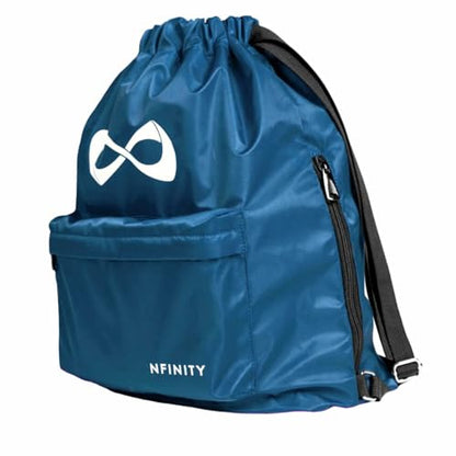 Nfinity Drawstring Backpack Large Capacity Multi-Compartment Cinch Bag - color: Navy Blue