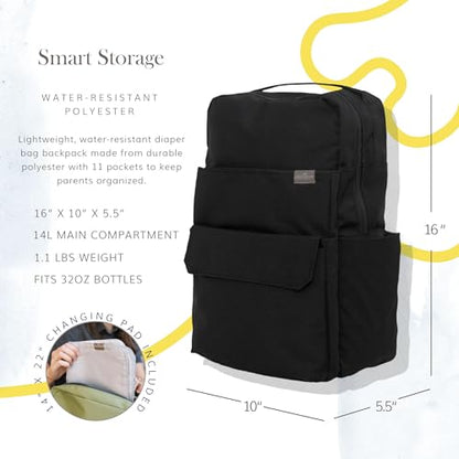RED ROVR Roo Lightweight 1 LB Diaper Bag Backpack | 11 organizational pockets| Durable & Water-Resistant (Black) - color: Black