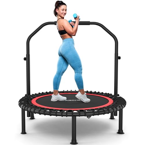 ANCHEER Rebounder Trampoline 40"/48" Bungee Rebounder with 4-Level Adjustable Handle, Max 400-450 LBS Heavy-Duty Fitness Trampoline, Waterproof UV-Resistant Indoor Outdoor Exercise Trampoline - color: Red, size: 48IN